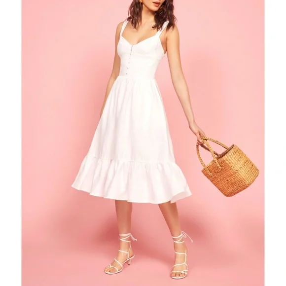 NEW Reformation Dolci Linen Dress White 12